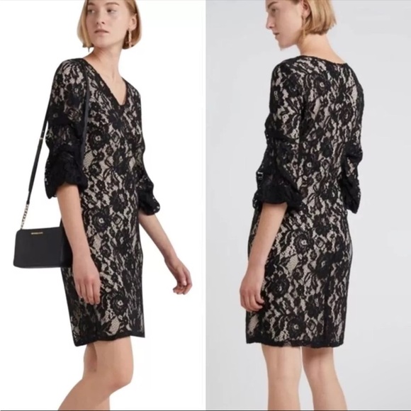 NWT DKNY Lace Ruched 3/4 Sleeve Cocktail Dress Black 4 - Picture 8 of 8